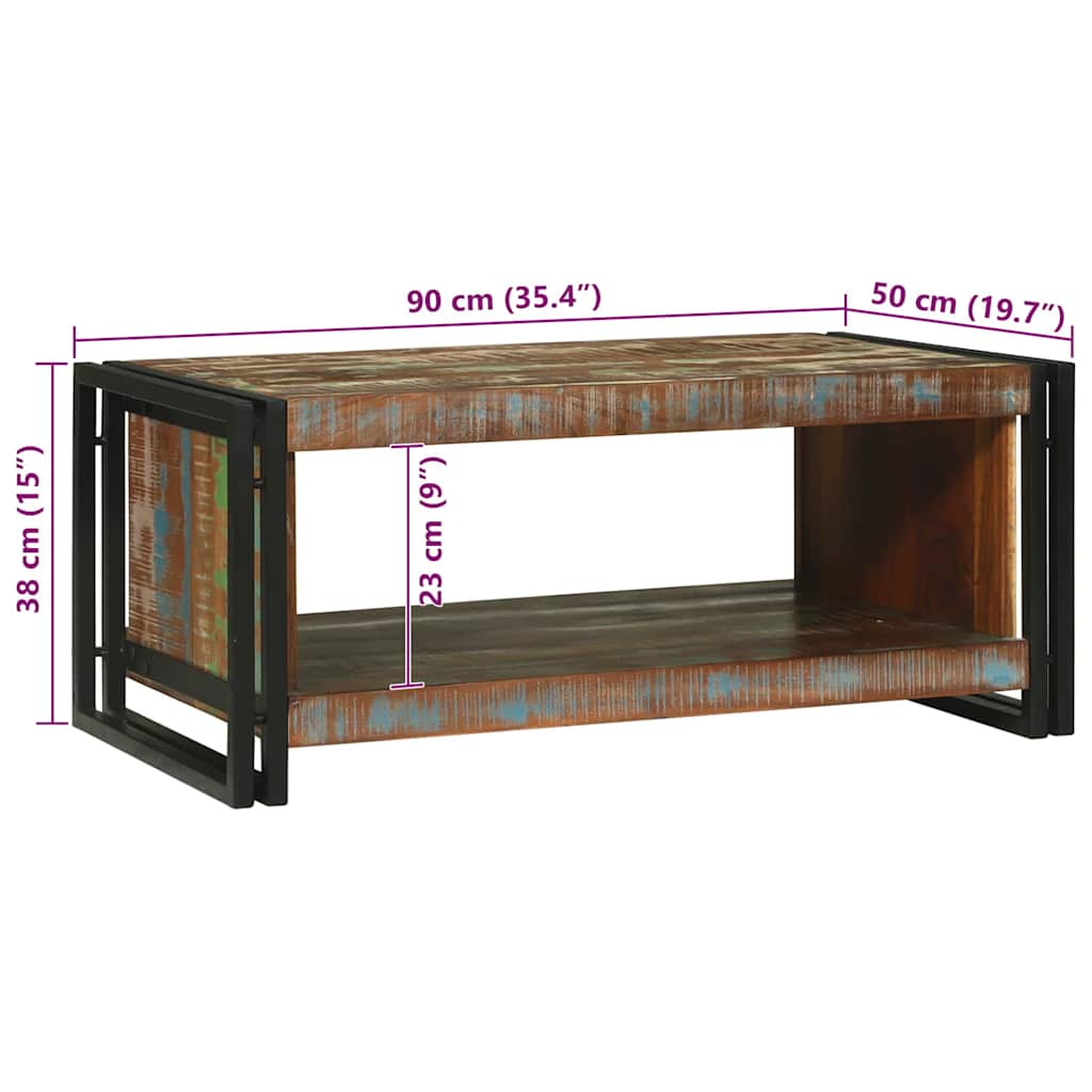 Tavolino da salotto 90 x 50 x 38 cm Legno Recuperato Massello | homemem39
