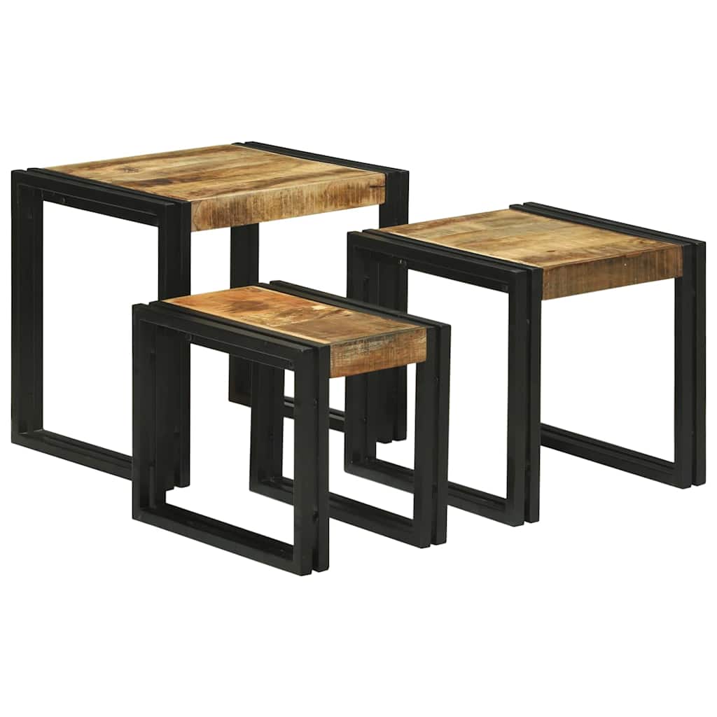 Tavolo Nesting 3 pcs Legno massello di mango ruvido