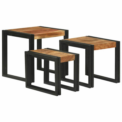Tavolo Nesting 3 pcs Legno di acacia solido e un metallo