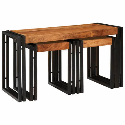 Tavoli da Fine 3 pcs Marrone e nero Legno massello di acacia