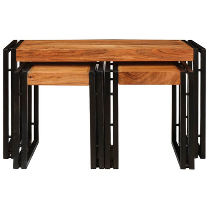 Tavoli da Fine 3 pcs Marrone e nero Legno massello di acacia