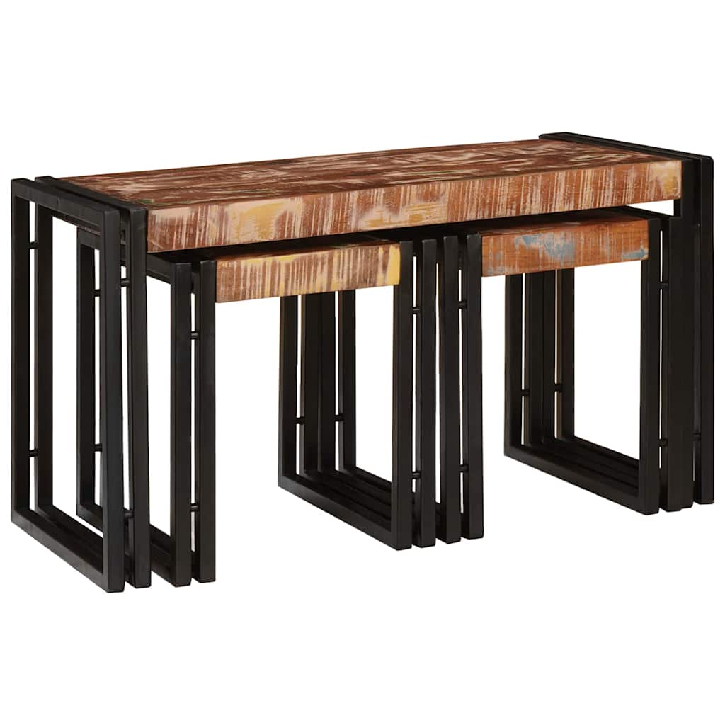 Tavolo Nesting 3 pcs Marrone e nero legno massello di riciclo