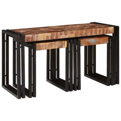 Tavolo Nesting 3 pcs Marrone e nero legno massello di riciclo