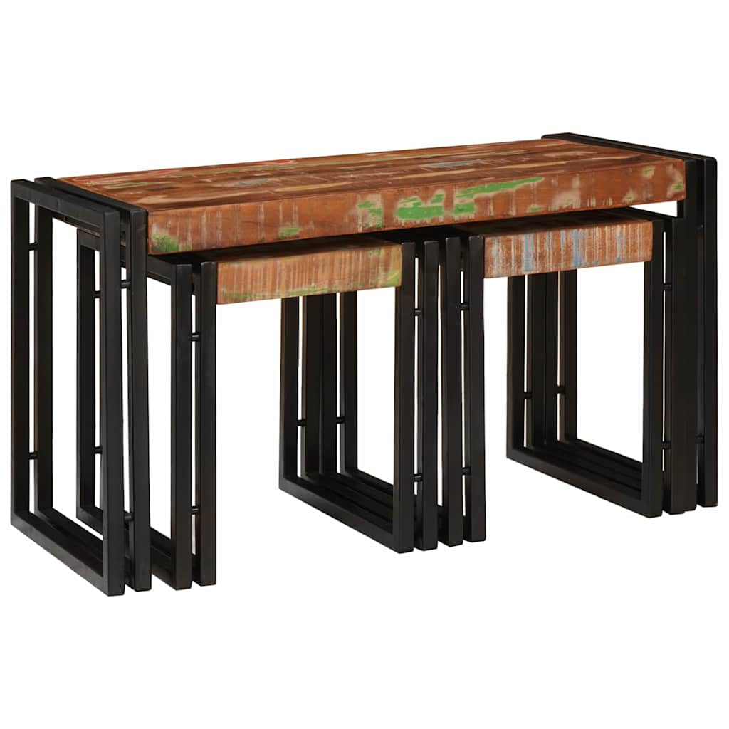 Tavolo Nesting 3 pcs Marrone e nero legno massello di riciclo