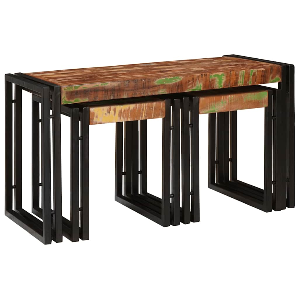Tavolo Nesting 3 pcs Marrone e nero legno massello di riciclo