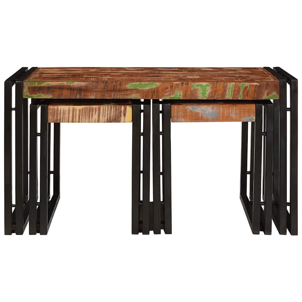Tavolo Nesting 3 pcs Marrone e nero legno massello di riciclo