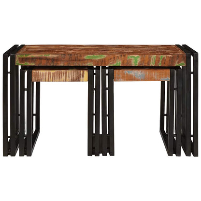 Tavolo Nesting 3 pcs Marrone e nero legno massello di riciclo