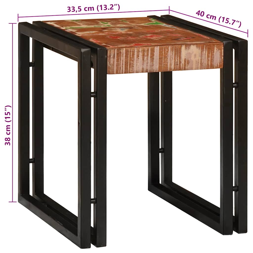 Tavolo Nesting 3 pcs Marrone e nero legno massello di riciclo