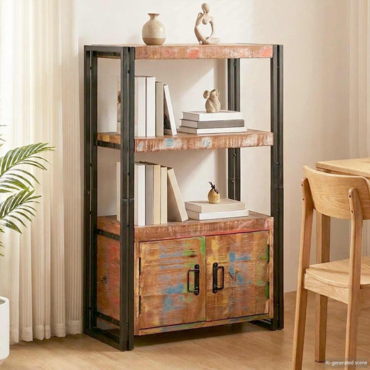 Libreria con Porte Marrone Legno Recuperato Massello e Metallo | homemem39