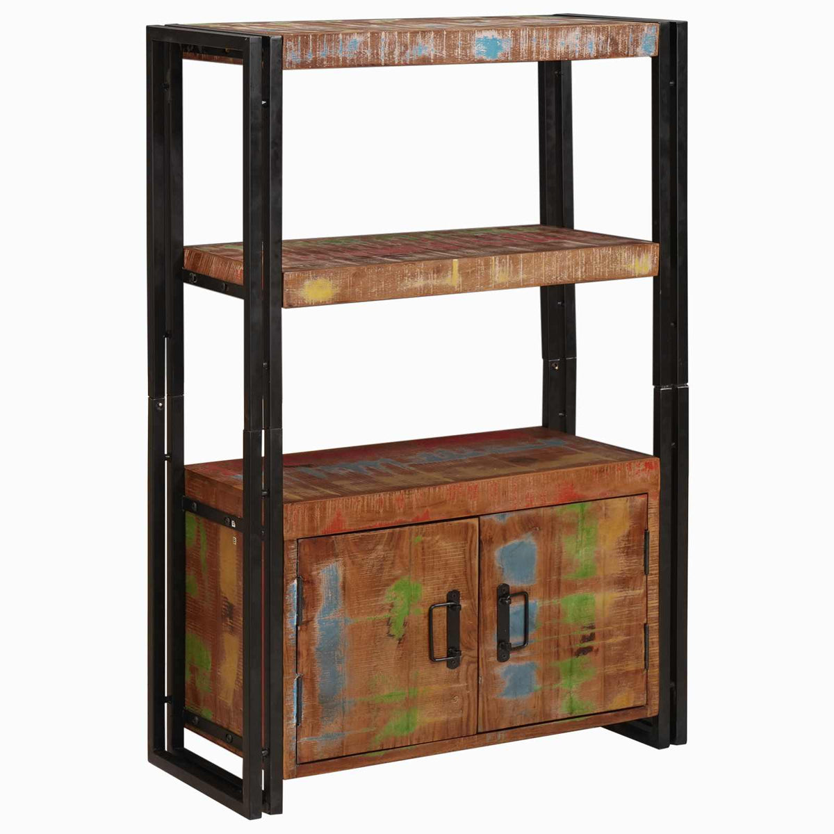 Libreria con Porte Marrone Legno Recuperato Massello e Metallo