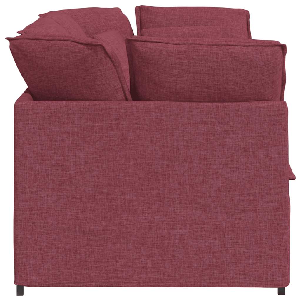 Divano Modulare con Cuscini in Tessuto Rosso Vino - homemem39