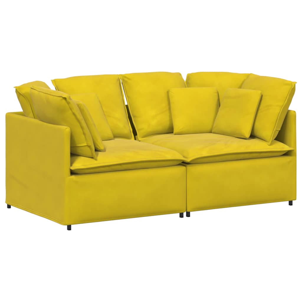 Divano Modulare con Cuscini in Velluto Giallo - homemem39