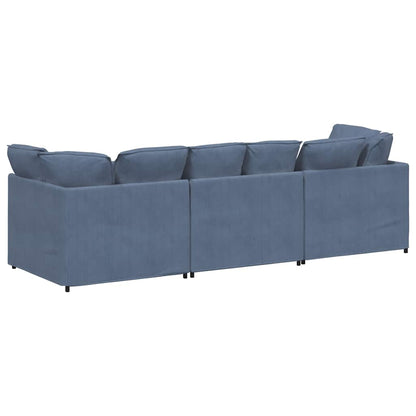 Divano Modulare con Cuscini in Tessuto a Coste Blu - homemem39