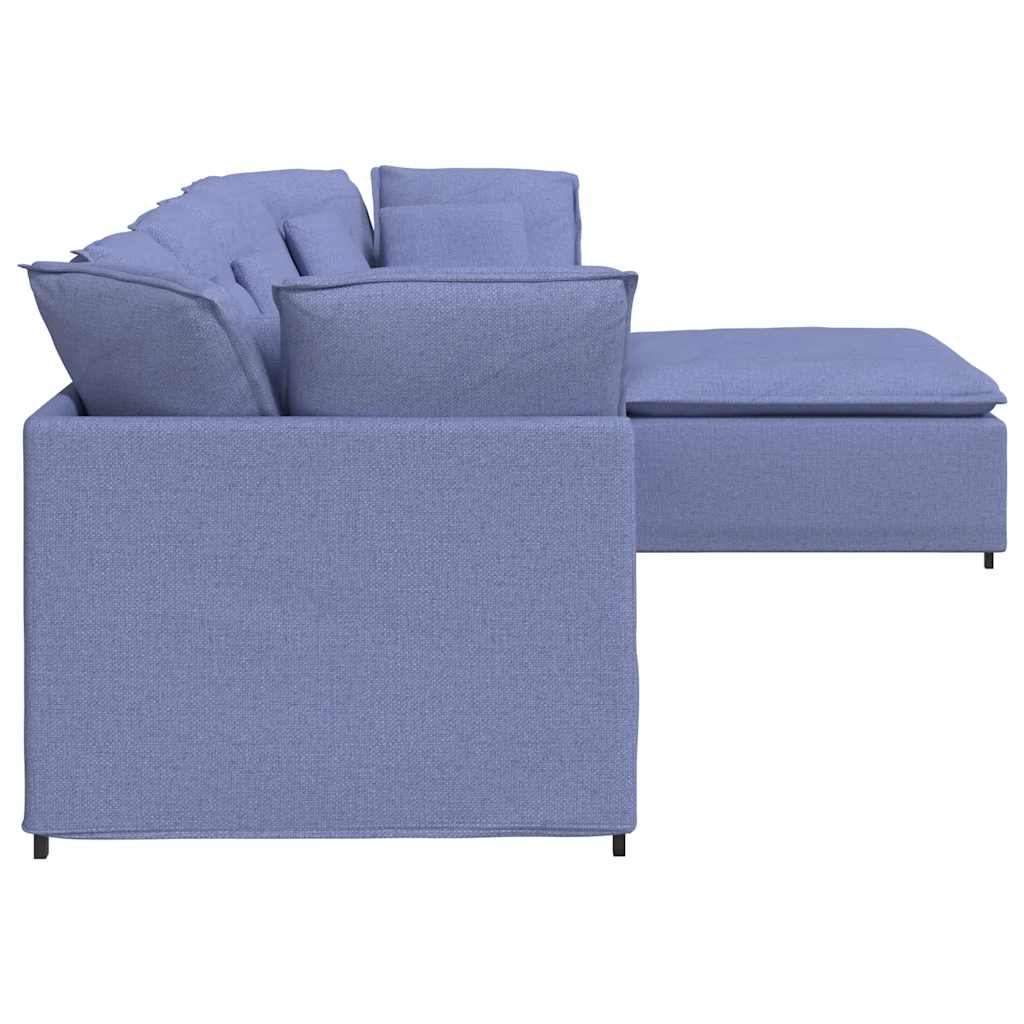 Divano Modulare con Poggiapiedi e Cuscini in Tessuto Jeans Blu - homemem39