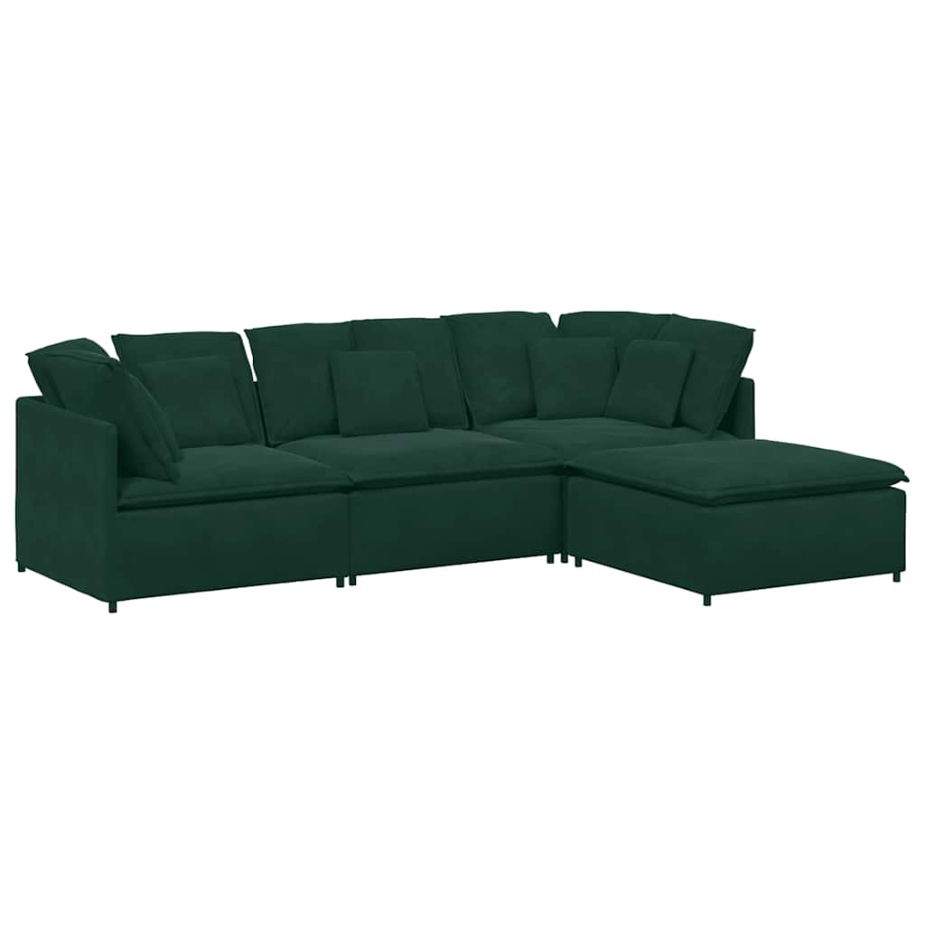 Divano Modulare con Poggiapiedi e Cuscini Velluto Verde Scuro | homemem39