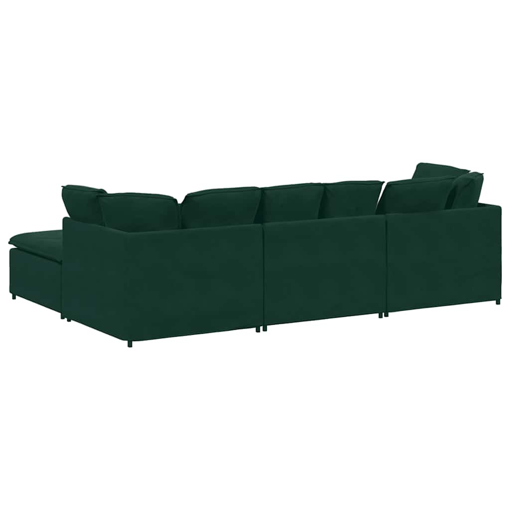 Divano Modulare con Poggiapiedi e Cuscini Velluto Verde Scuro | homemem39