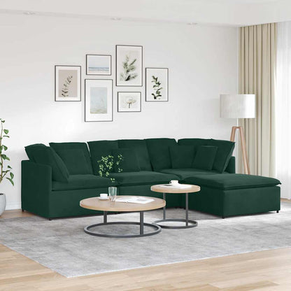 Divano Modulare con Poggiapiedi e Cuscini Velluto Verde Scuro | homemem39
