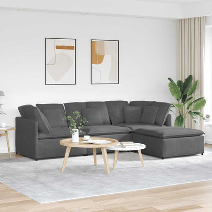 Divano Modulare con Poggiapiedi e Cuscini Grigio Scuro | homemem39
