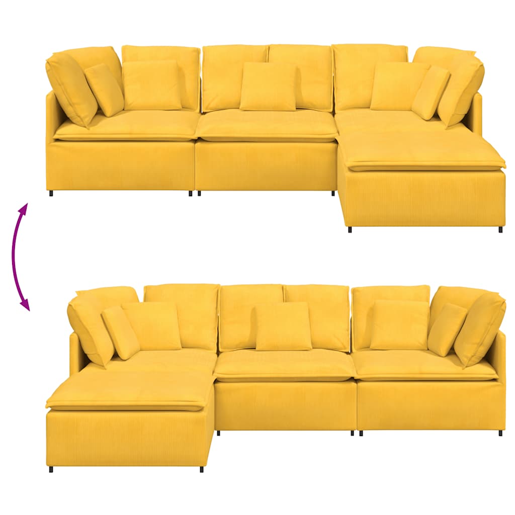 Divano Modulare con Poggiapiedi e Cuscini Giallo Chiaro