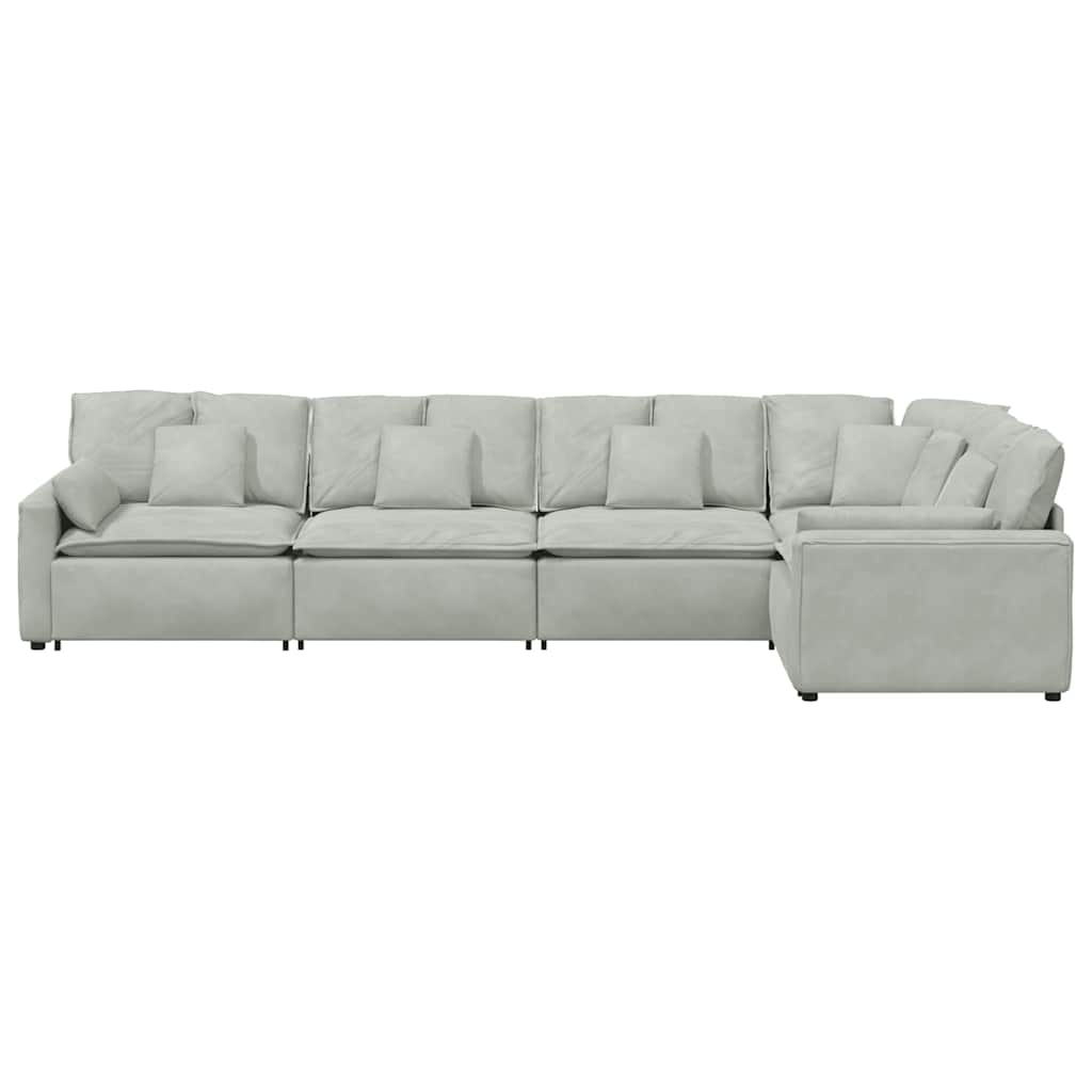 Divano Modulare con Cuscini in Velluto Grigio Chiaro - homemem39