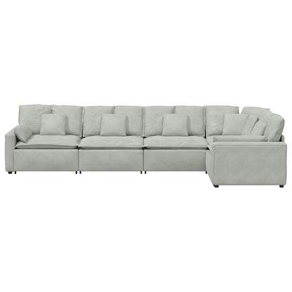 Divano Modulare con Cuscini in Velluto Grigio Chiaro - homemem39