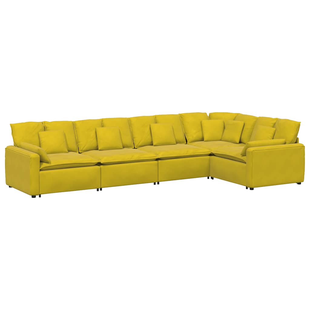 Divano Modulare con Cuscini in Velluto Giallo - homemem39