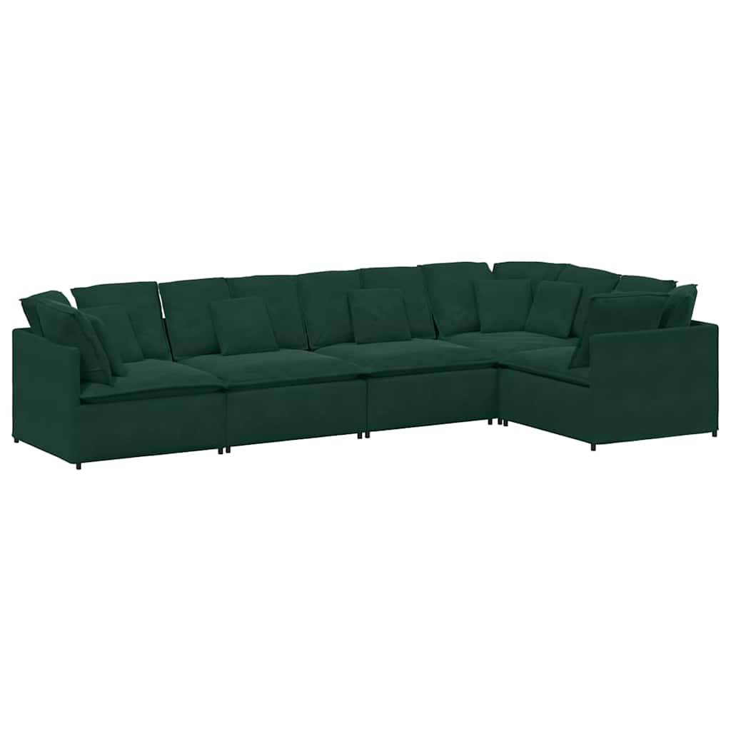 Divano Modulare con Cuscini in Velluto Verde Scuro | homemem39