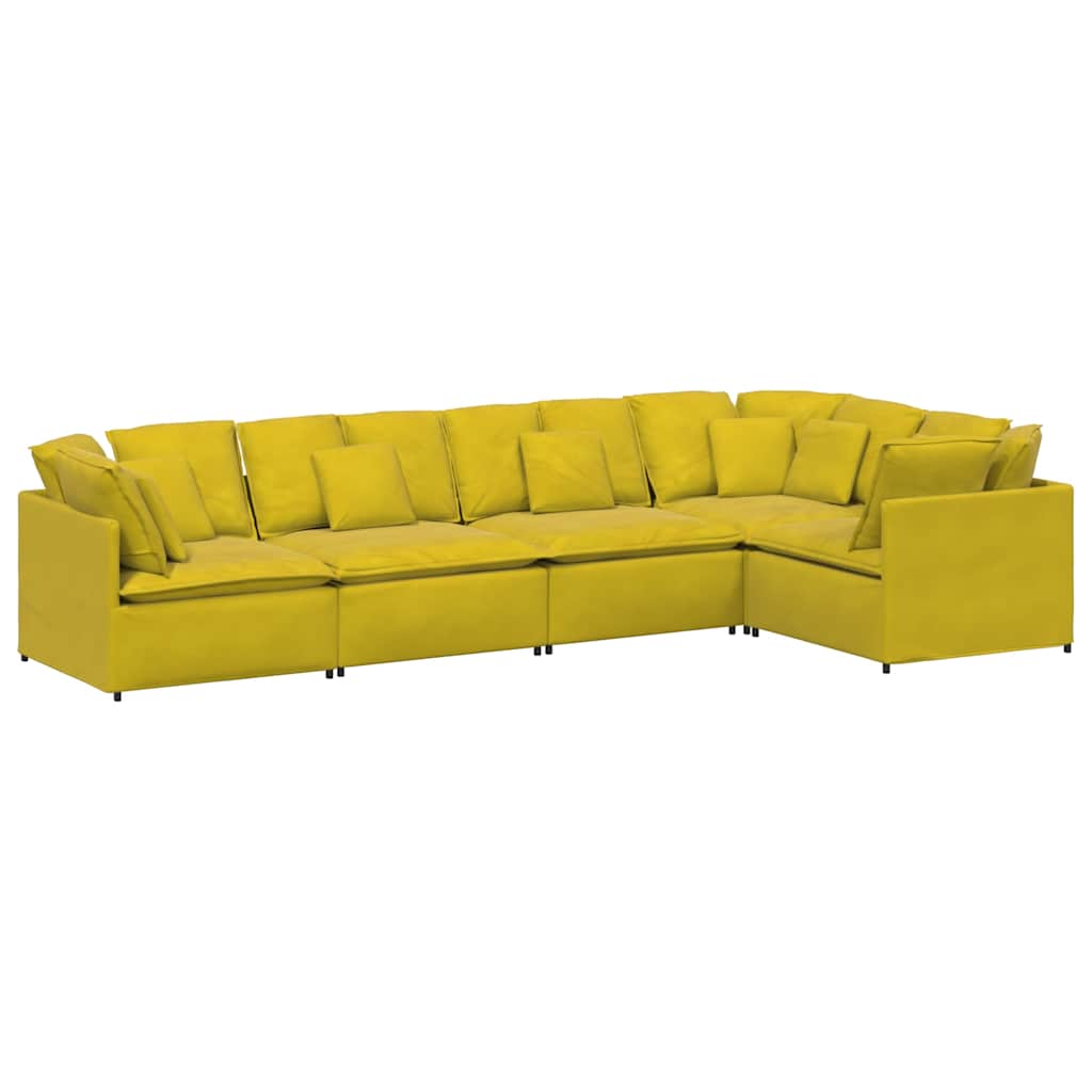 Divano Modulare con Cuscini in Velluto Giallo - homemem39