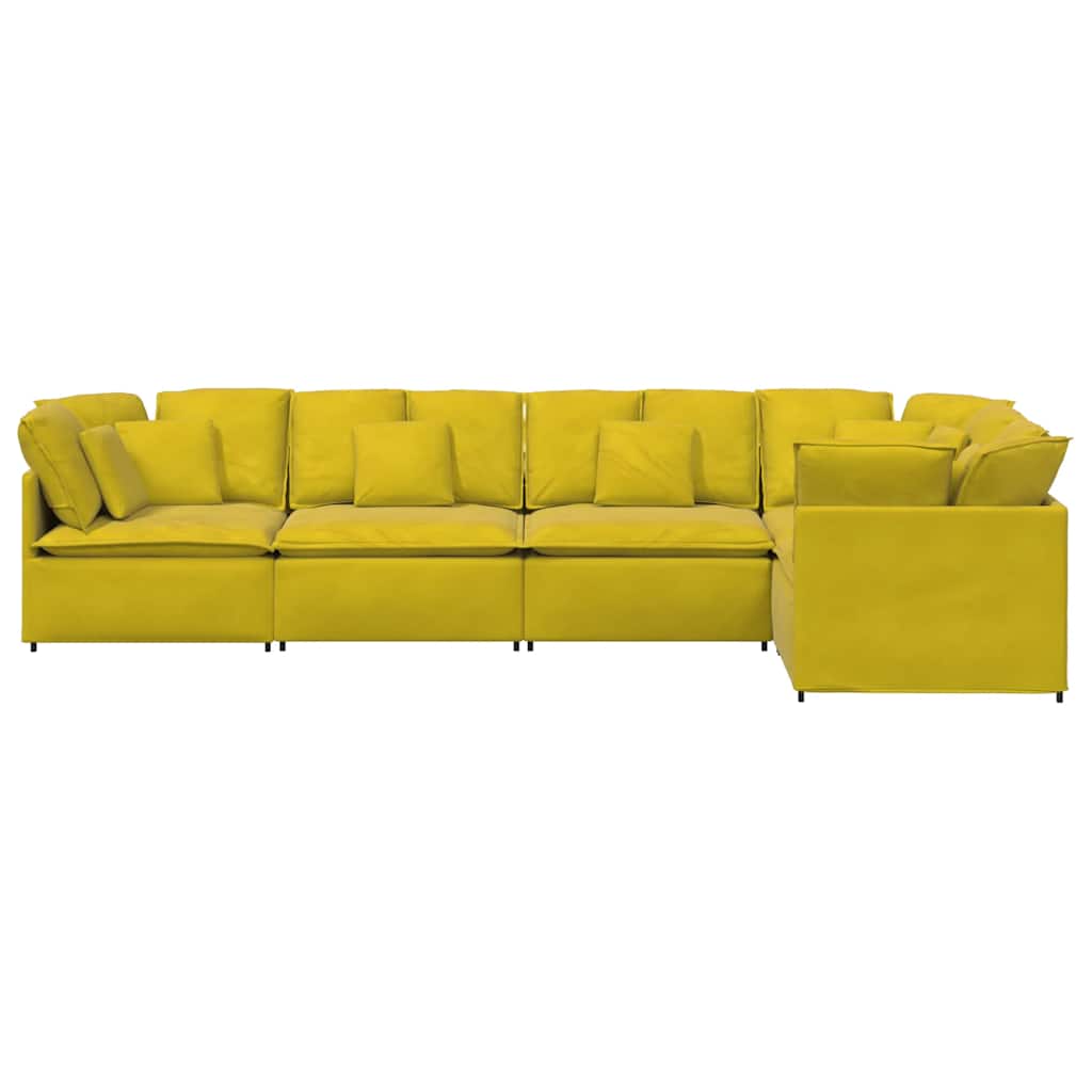 Divano Modulare con Cuscini in Velluto Giallo - homemem39