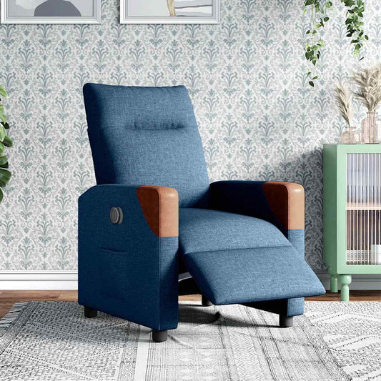 Poltrona Reclinabile Elettrica Blu in Tessuto