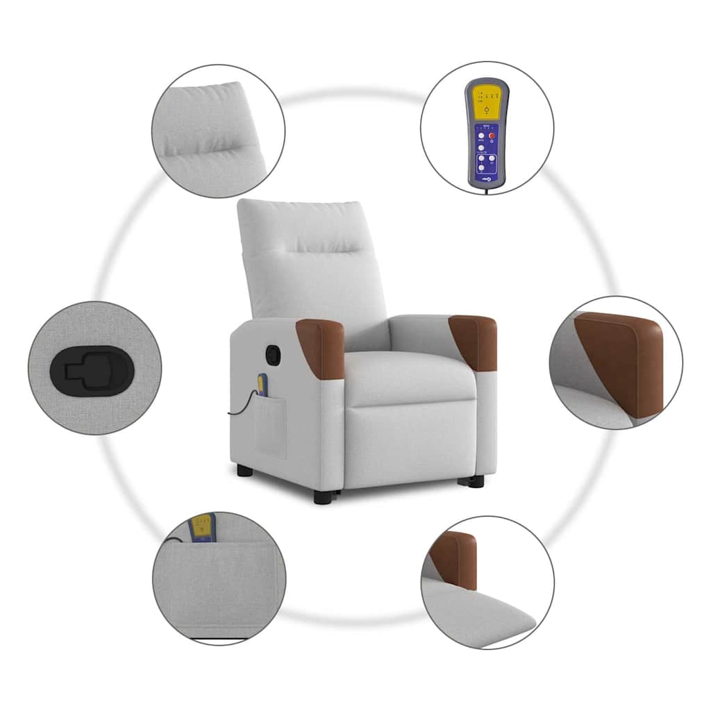 Poltrona Alzapersona Massaggi Reclinabile Grigio Nuvola Tessuto - homemem39