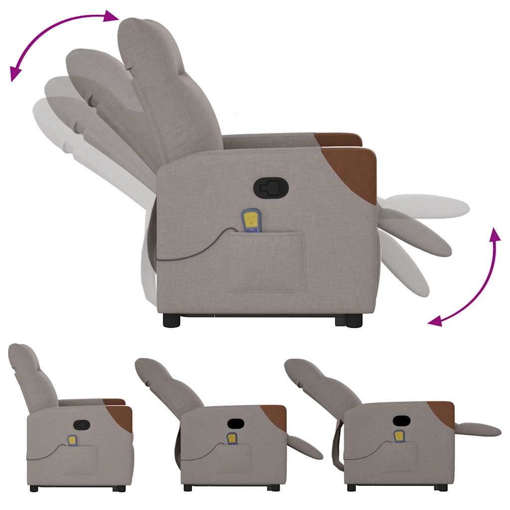 Poltrona Alzapersona Massaggiante Reclinabile Tortora Tessuto - homemem39