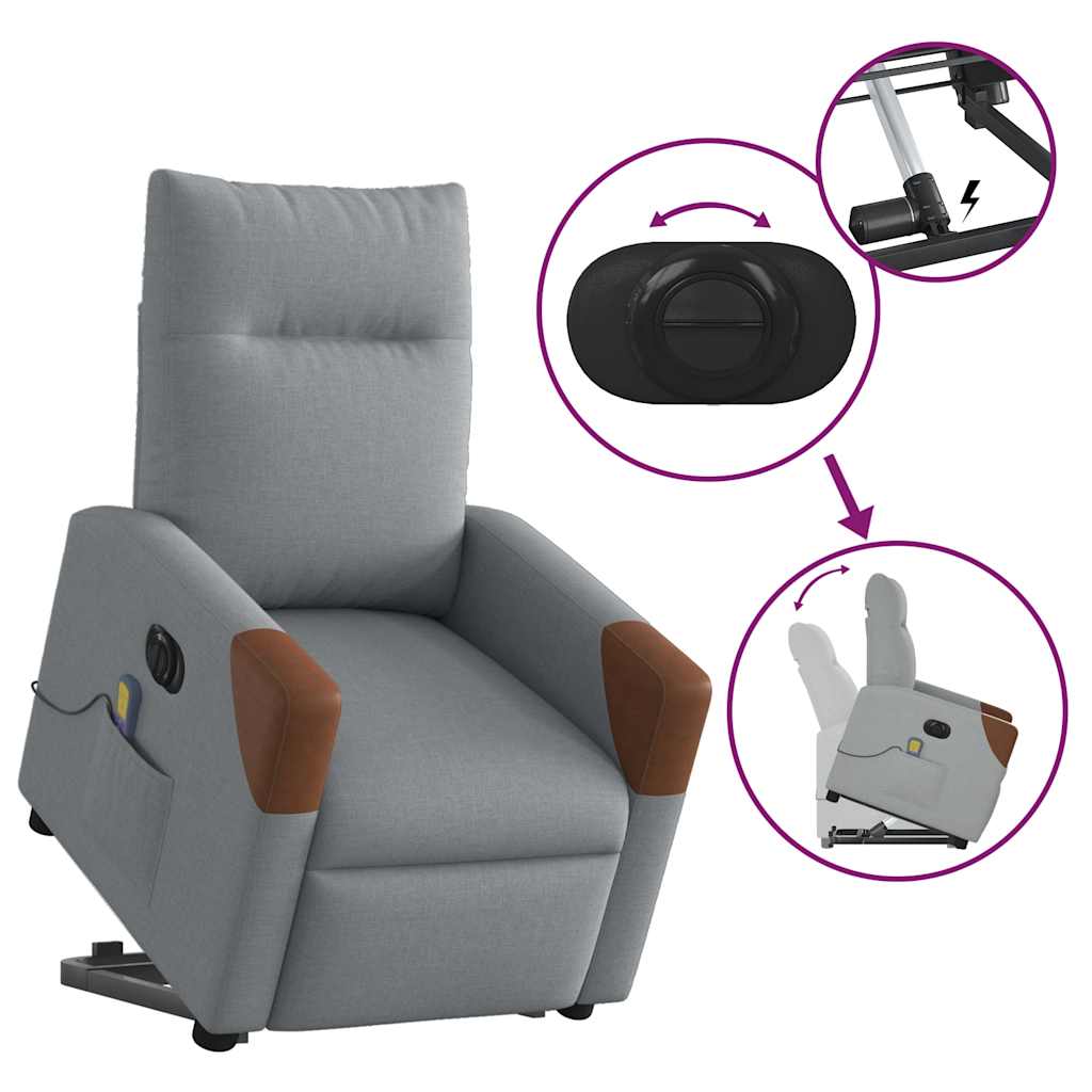 Poltrona Alzapersona Massaggi Elettrica Grigio Chiaro Tessuto | homemem39