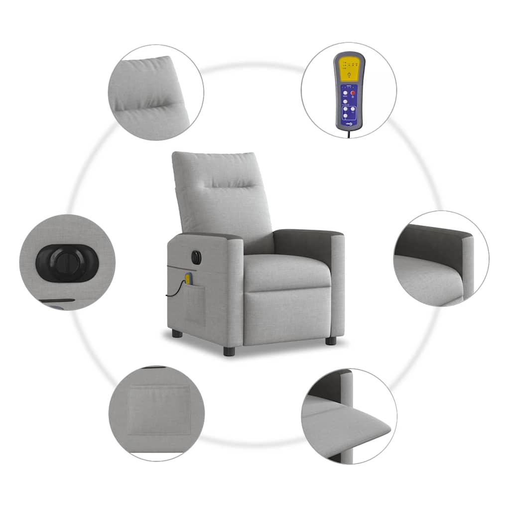 Poltrona Reclinabile Massaggio Elettrica Grigio Nuvola Tessuto - homemem39