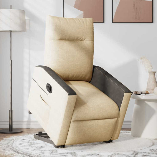 Poltrona Alzapersona Reclinabile Elettrica Crema in Tessuto - homemem39