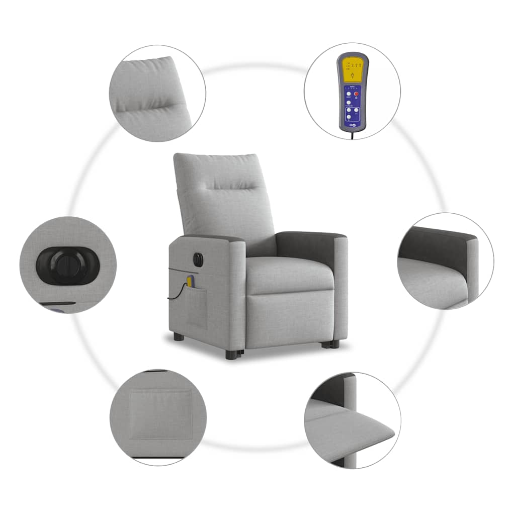 Poltrona Alzapersona Massaggi Elettrica Grigio Nuvola Tessuto - homemem39