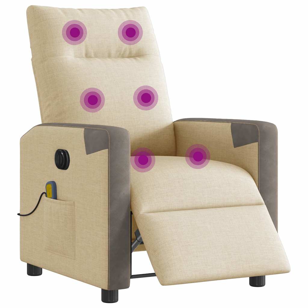 Poltrona Reclinabile Massaggiante Elettrica Crema in Tessuto - homemem39