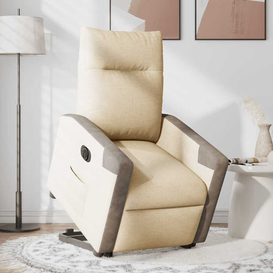 Poltrona Alzapersona Reclinabile Elettrica Crema in Tessuto