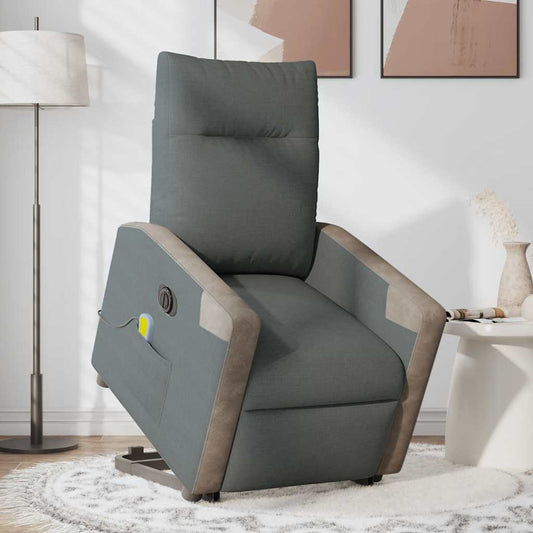 Poltrona Alzapersona Massaggi Elettrica Grigio Scuro Tessuto
