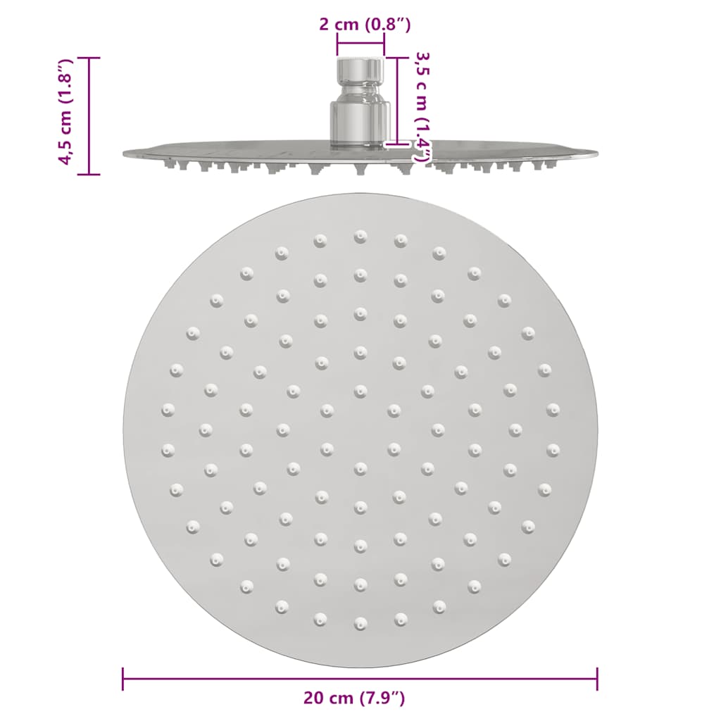 Testa Doccia a Pioggia in Acciaio Inox 304 20 cm Rotonda