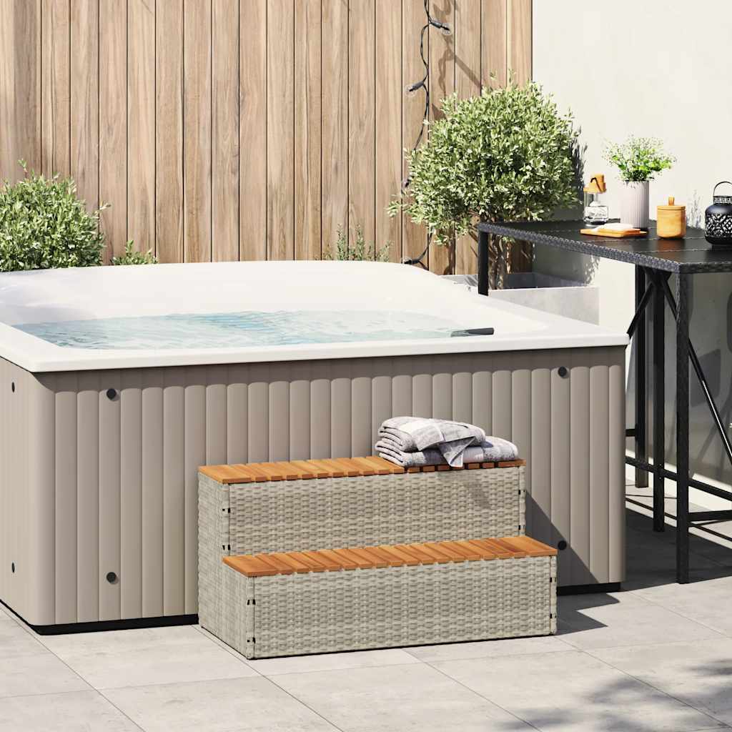 Bordo per Vasca Idromassaggio Grigio Polyrattan&Massello Acacia | homemem39