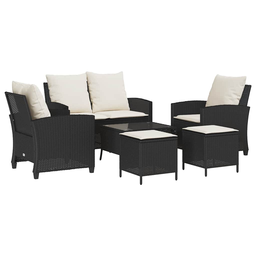 Set Divano da Giardino 6 pz con Cuscini Nero in Polyrattan