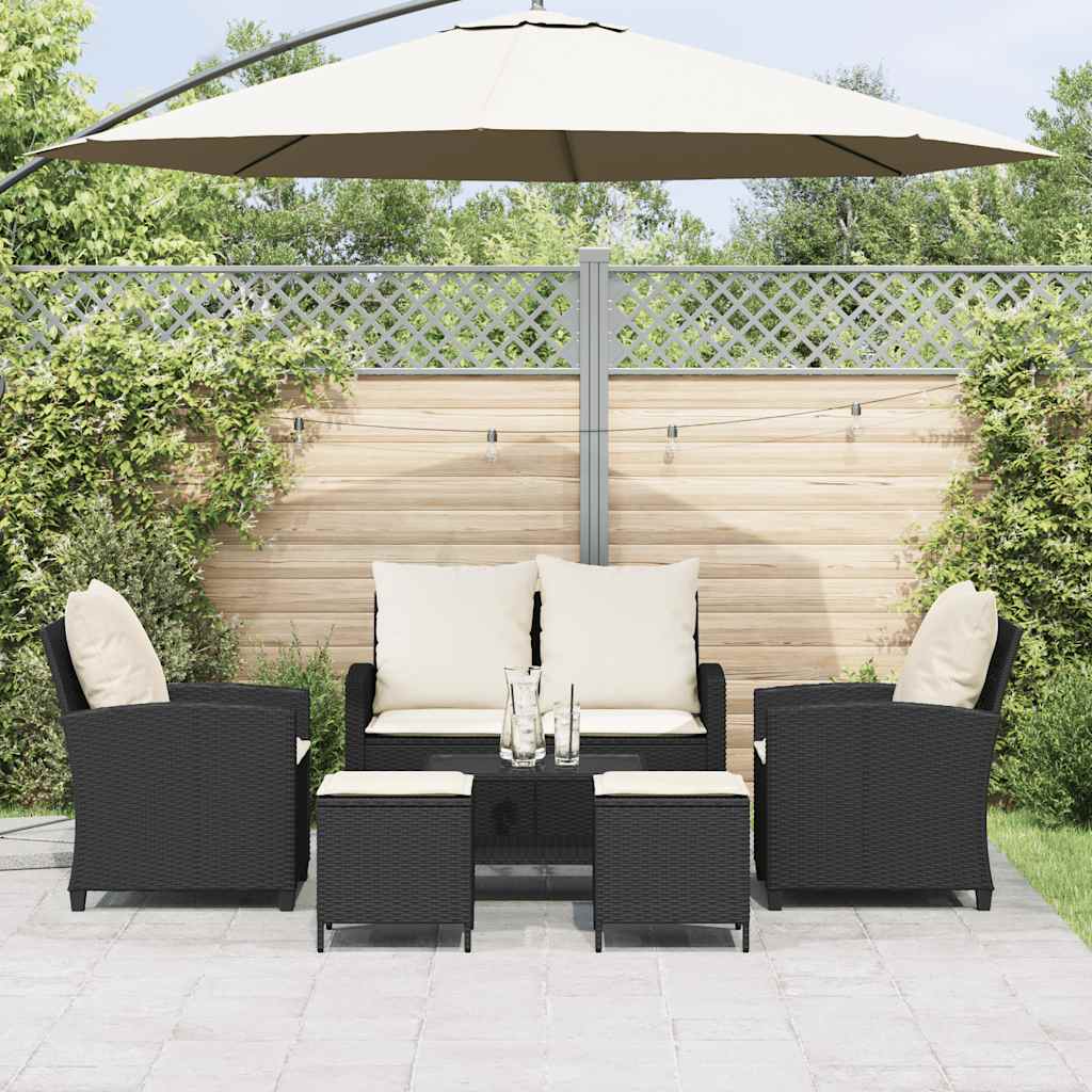 Set Divano da Giardino 6 pz con Cuscini Nero in Polyrattan - homemem39