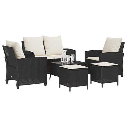 Set Divano da Giardino 6 pz con Cuscini Nero in Polyrattan