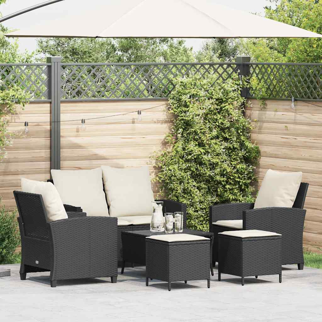 Set Divano da Giardino 6 pz con Cuscini Nero in Polyrattan