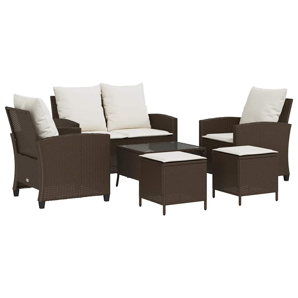 Set Divano da Giardino 6 pz con Cuscini Marrone in Polyrattan