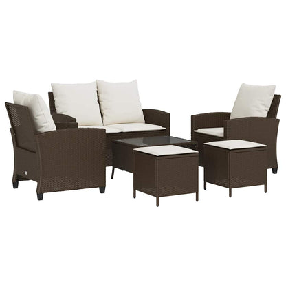 Set Divano da Giardino 6 pz con Cuscini Marrone in Polyrattan