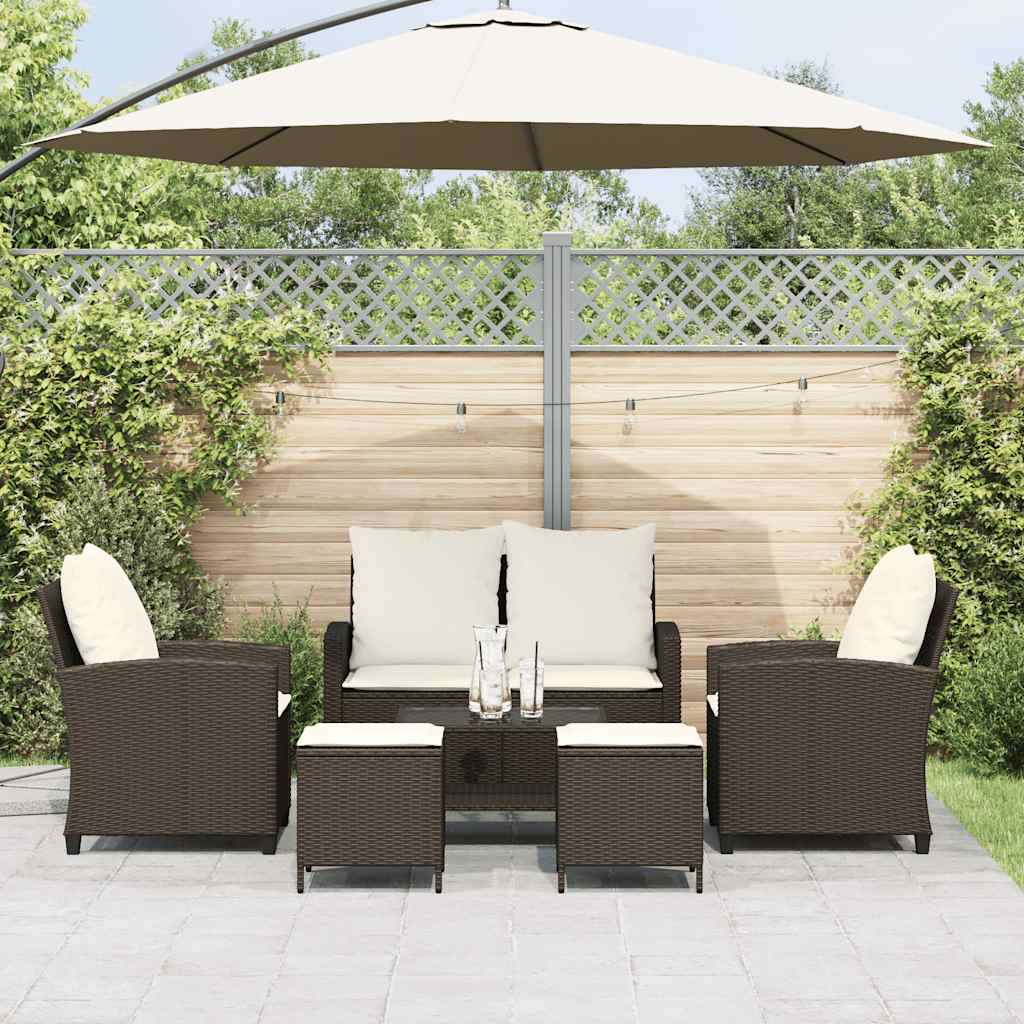 Set Divano da Giardino 6 pz con Cuscini Marrone in Polyrattan - homemem39