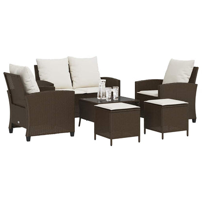 Set Divano da Giardino 6 pz con Cuscini Marrone in Polyrattan