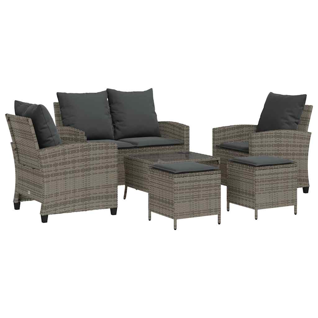Set Divano da Giardino 6 pz con Cuscini Grigio in Polyrattan